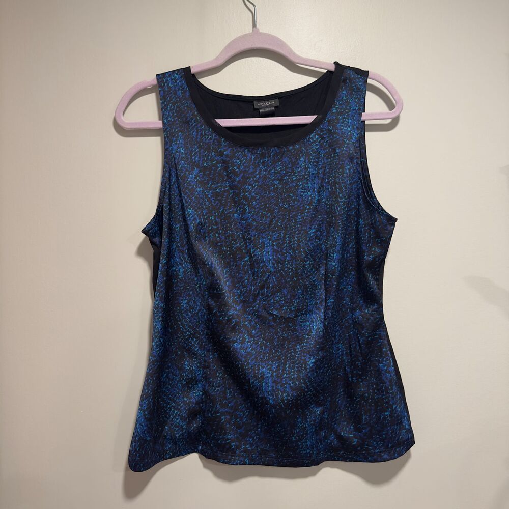 Ann Taylor Blue Print Sleeveless Blouse Contrast Back Top M